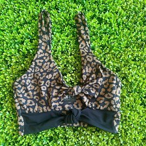 Beach Riot Sport Leopard Knot Front Sport Bra Crop Top